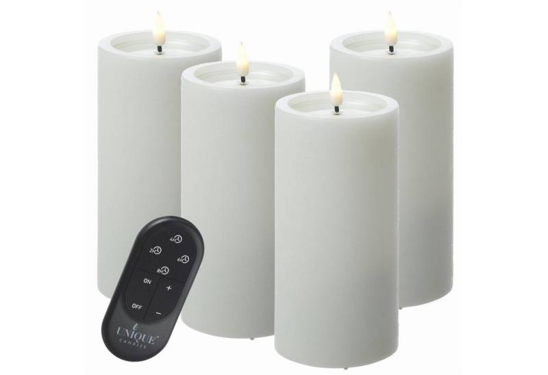 UNIQUE candles LED-Kerze LED Kerzenset UNIQUE Rustik-Optik H: 15cm mit Batterien Fernb. 4er Set (4-tlg) von UNIQUE candles