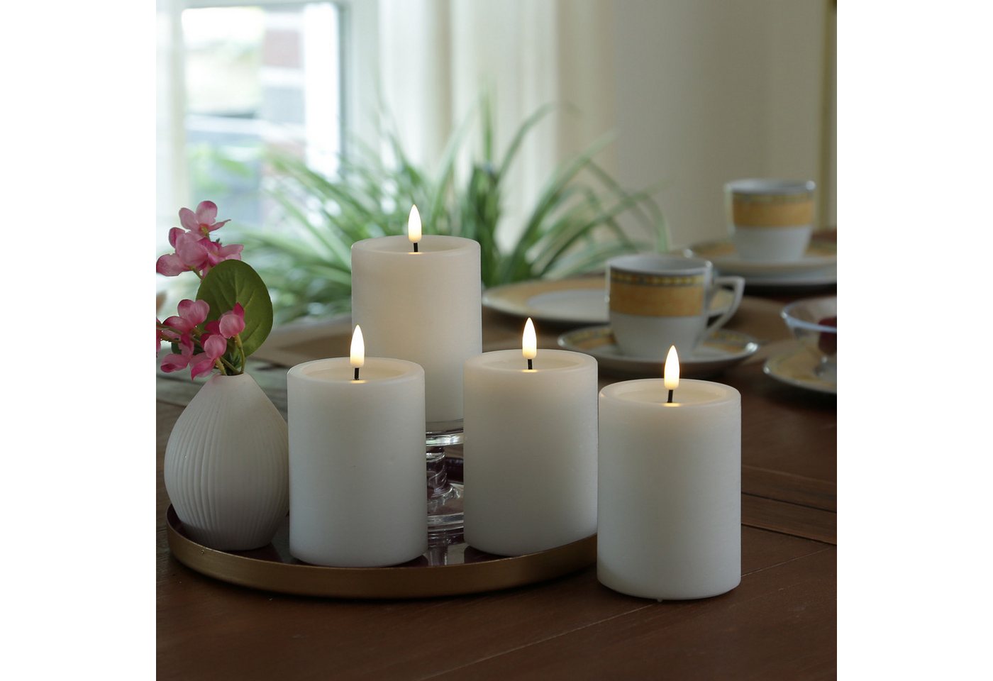 UNIQUE candles LED-Kerze LED Kerzenset UNIQUE Rustik-Optik H: 15cm mit Batterien Fernb. 4er Set (4-tlg) von UNIQUE candles