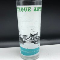 Antique Autos Glas Glas Vintage Automobilscheibe Auto Lkw Sammler Tasse Becher Glaswaren Mann Höhle Bar 1906 Stanley Dampfer Blau Grün von UNIQUETREASUREFREAK