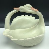 Fitz Und Floyd 1982 Vintage Gänse Gans Servieren Schale Süßigkeiten Nuss Seltene Keramik Kunst Tier Vögel Beige Weißen Hals Umarmung Dekor von UNIQUETREASUREFREAK
