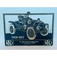 Ford 1908 Reo Vintage Plastikschild Werbetafel Automobil Oldtimer Wandbehang Pikes Peak Bank Colorado Co Vtg Bc1 von UNIQUETREASUREFREAK