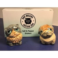 Harmony Kingdom Figurines Vintage Katze Hund Salz Pfefferstreuer Paar Pot Bellys Bellies Kitty Kätzchen Welpe Porzellan Miniatur Haustier England Box von UNIQUETREASUREFREAK