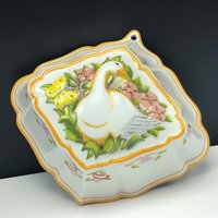 Le Cordon Bleu 1986 Franklin Mint Vintage Vtg Jello Kuchen Form Kochgeschirr Porzellan Keramik Schmetterling Gänseschwan Gänse Gold Trim Schale von UNIQUETREASUREFREAK