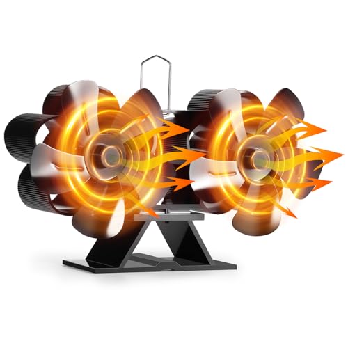 Kaminventilator, Ofenventilator Ohne Strom 10 Blättern mit 2 Motoren, Kaminofen Ventilator für Holzofen, Leiser Betrieb Kaminlüfter Warmluftverteile Effiziente Wärmeverteilung für Holzbrenner von UNISOPH