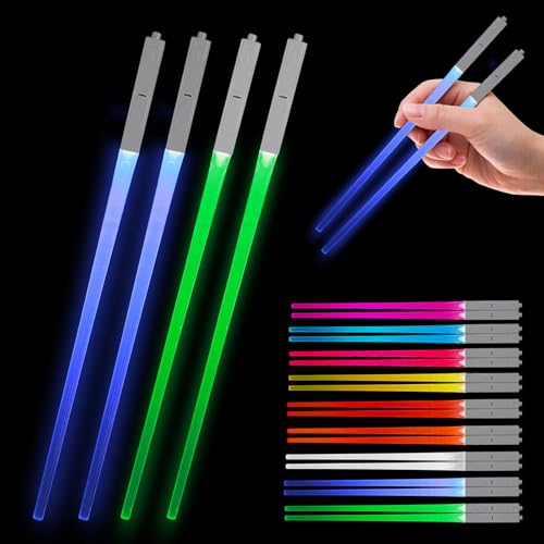 Leuchtende Essstäbchen, 2 Paar Lichtschwert Chopsticks, 9 Farbmodi Licht LED Essstäbchen, BPA Frei und Spülmaschinenfest Lightsaber Chopsticks für Küchen Dinnerparty Sushi Besteck von UNISOPH