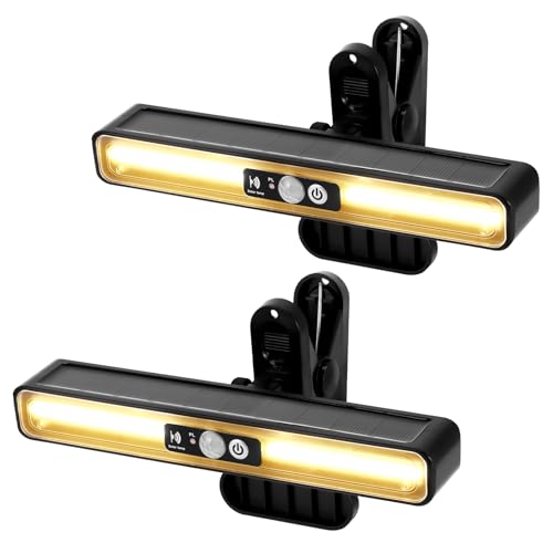 Solarlampen für Außen, 2 Stück Clip-on Solarleuchte mit Bewegungsmelder, 3 Modi LED Solarleuchten mit 36 LEDs, 2 Montagearten Solar Light für Zaun Garage Camping Einfahrt-Warmes licht von UNISOPH