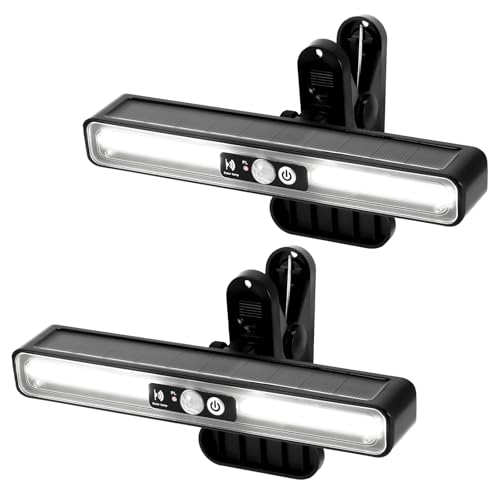 Solarlampen für Außen, 2 Stück Clip-on Solarleuchte mit Bewegungsmelder, 3 Modi LED Solarleuchten mit 36 LEDs, 2 Montagearten Solar Light für Zaun Garage Camping Einfahrt-Weißes Licht von UNISOPH