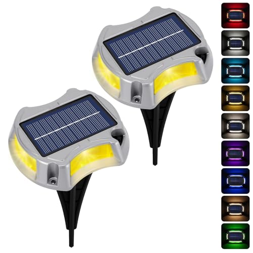 UNISOPH 2 Stück Solar Bodenleuchten Aussen, RGB Solarlampen für Außen, IP68 Wasserdicht Bodenleuchte Solarleuchten, 3 Beleuchtungsmodi Led Gartenleuchten Solar für Rasen/Einfahrt/Gehweg/Deck von UNISOPH