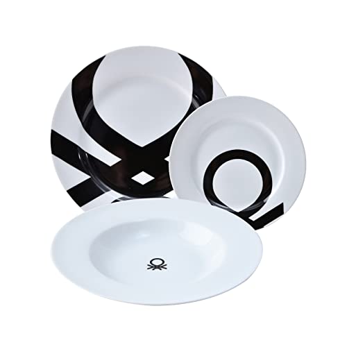 UNITED COLORS OF BENETTON. BE-0244 Set 18pcs vajilla porcelana diseño logo estampado negro Casa Benetton Platters, Porcelain von United Colors of Benetton