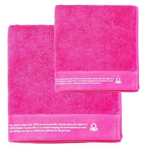 United Colors of Benetton. Set mit 2 Handtüchern, 50 x 90 cm + 70 x 140 cm, Bio-Baumwolle, 450 g/m², Rosa von United Colors of Benetton