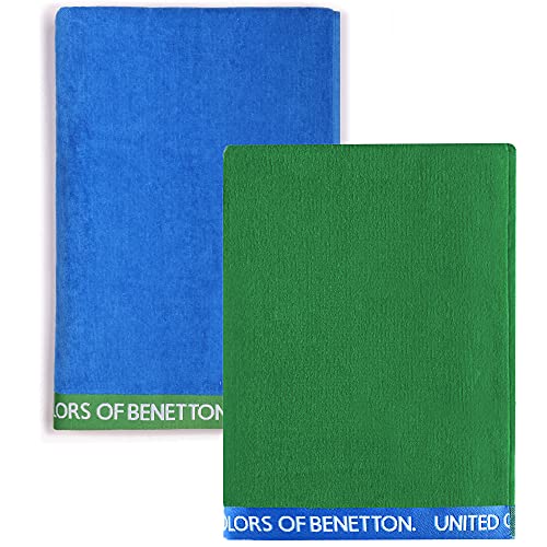 United Farben of Benetton, Set, 2 Strandtücher, 90 x 160 cm, 380 g/m², 100% Baumwolle, Blau + Grün, 90 x 160 cm von United Colors of Benetton