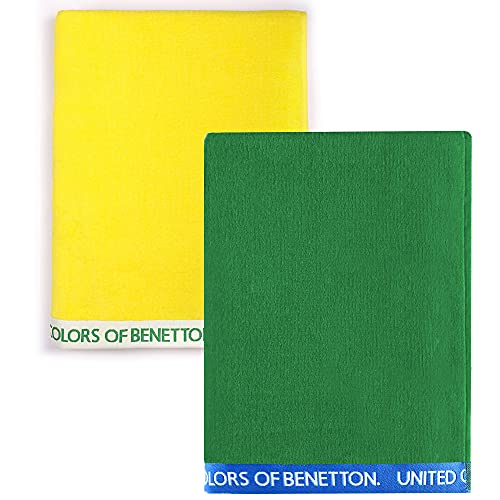 United Farben of Benetton, Set, 2 Strandtücher, 90 x 160 cm, 380 g/m², 100% Baumwolle, Grün + Gelb, 90 x 160 cm von United Colors of Benetton