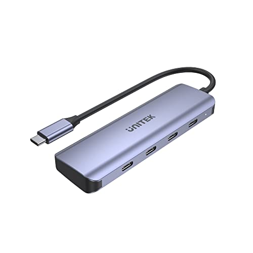 UNITEK Aluminium Hub 4-in-1 USB 3.2 Gen1 Datenübertragung 5Gbps Integriertes Kabel 15 cm mit USB-C Stecker 4 USB-C Ports Plug and Play Farbe Space Grau Empfohlen für Ultrabooks von UNITEK