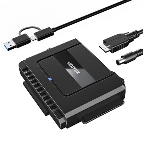 UNITEK IDE SATA zu USB Festplattenadapte, USB SATA IDE Externer Festplattenleser für 2,5/3,5 Zoll IDE SATA HDD/SSD, inklusive USB C Datenkabel mit USB A Adapter und 12V/2A Netadapter von UNITEK