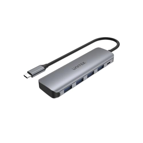 uHUB P5+ 4 Ports Powered USB-C Hub H1107A / USB3.1 Gen1 5Gbps SuperSpeed/Micro USB 12W Ladeanschluss/Ultraflaches Aluminiumgehäuse/Farbe: Space Grey von UNITEK