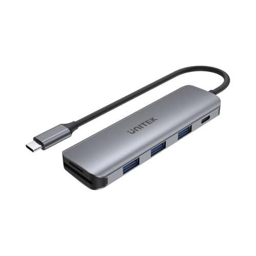 uHUB P5 + 6-in-1 USB-C Hub mit 100W Power Delivery und Dual Card Reader H1107C / USB3.1 Gen1 5Gbps SuperSpeed / Ultraflaches Aluminiumgehäuse/Farbe: Space Grau uHUB P5 + 6-in-1 USB-C Hub mit 100W Power Delivery und Dual Card Reader H1107C / USB3.1 Gen1 5Gbps SuperSpeed / Ultraflaches Aluminiumgehäuse/Farbe: Space Grau von UNITEK
