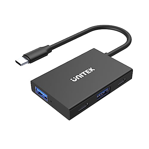 uHUB Q4 Advanced 4-in-1 USB-C Hub in 10Gbps H1302A / USB3.1 Gen2 10Gbps SuperSpeed/Anti-Fingerprint-Aluminium-Legierungsgehäuse/Farbe: Schwarz/Miniaturabmessungen von UNITEK
