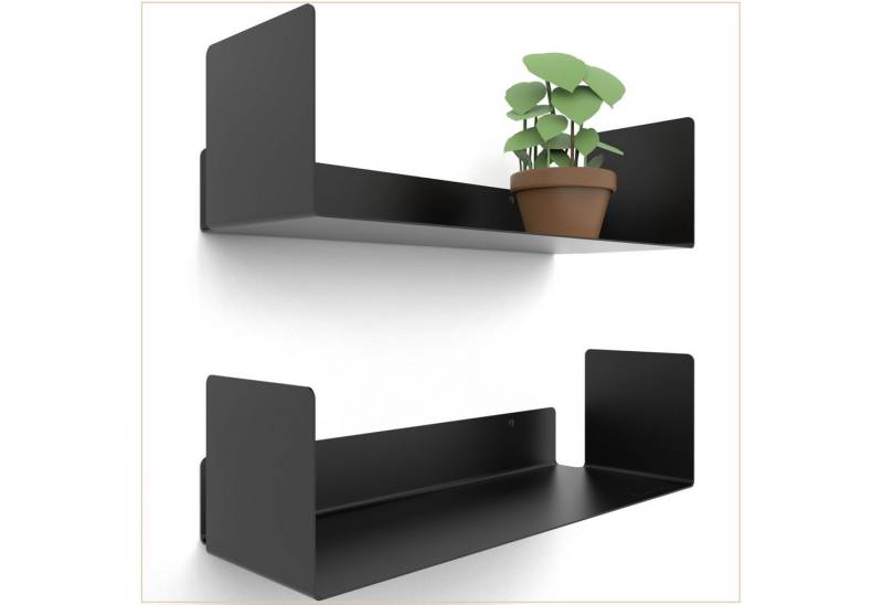 UNITURE Wandregal Moderne Regal Wand Design 2er Set - 2x42 cm Bücherregal schwebend, Bilderleiste schwarz - Wandregal, Regal, Metall von UNITURE