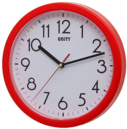 UNITY Hastings Silent Sweep Moderne Wanduhr, Rot, 22 x 22 x 3 cm von Unity