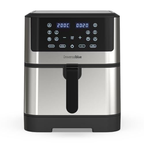 UNIVERSALBLUE Luftfritteuse mit 8 Litern Fassungsvermögen | Timer | Touch-Steuerung | Schwarz und Edelstahl (8 Liter) | bis 200 Grad von UNIVERSALBLUE