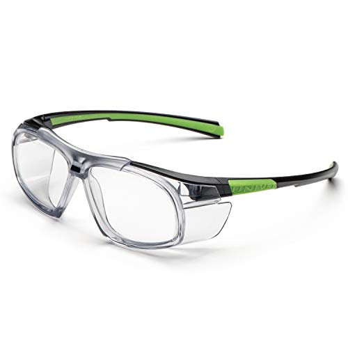 UNIVET | 555 Klar, Arbeitsschutzbrille, mit breiten Seitenscheiben, kratzfeste Gläser, (EN166, EN170), Schwarz/Grün von UNIVET