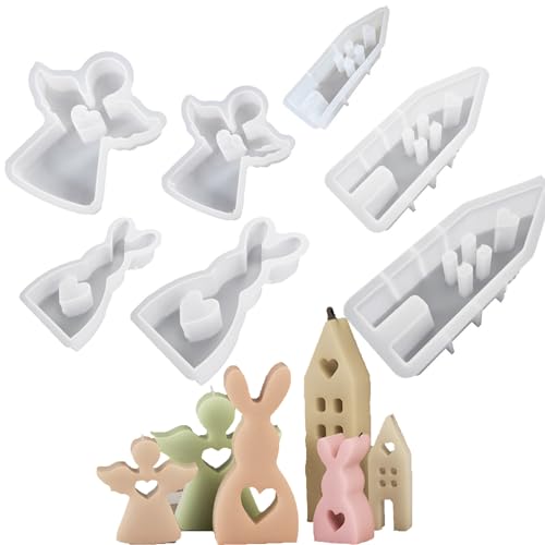 7er Set Ostern Silikonform Kerzenformen mit Fenster, 3D Osterhase Gießformen, Hase Kerze Schokoladenharzform, DIY form für Ostern, Ostergeschenke für Sojawachs Kerzen Seife Gips von UNKCEST