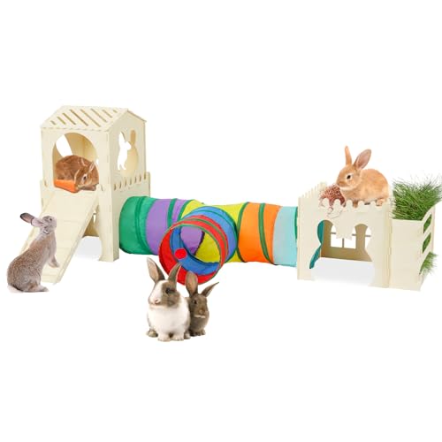 Extra großes Kaninchenversteck aus Holz Hasenschloss mit Tunnel und Treppe, Hasenhaus-Turm mit Heufutterstation, stabiler Lebensraum für Meerschweinchen, Chinchilla, Frettchen, Hamster Extra großes Kaninchenversteck aus Holz Hasenschloss mit Tunnel und Treppe, Hasenhaus-Turm mit Heufutterstation, stabiler Lebensraum für Meerschweinchen, Chinchilla, Frettchen, Hamster von UNMOONY