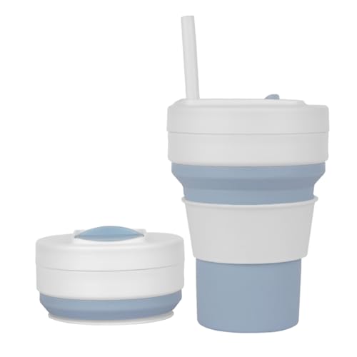 Zusammenklappbare Tassen für die Reise 350ml faltbare Silikontasse mit Strohhalm auslaufsicherer wiederverwendbarer Kaffeebecher von UNNESTAR