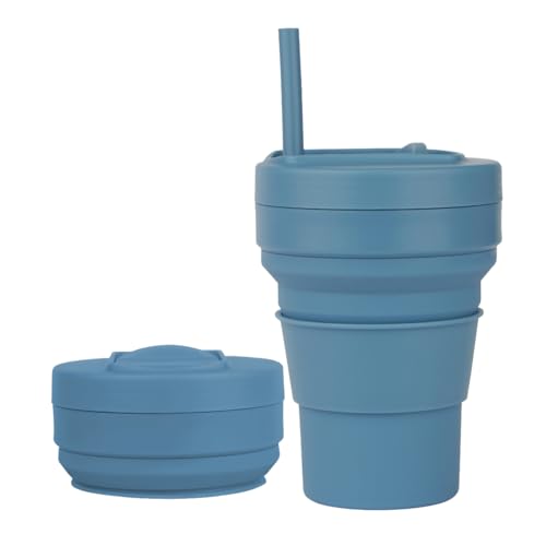 Zusammenklappbare Tassen für die Reise 350ml faltbare Silikontasse mit Strohhalm auslaufsicherer wiederverwendbarer Kaffeebecher von UNNESTAR