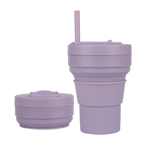 Zusammenklappbare Tassen für die Reise 350ml faltbare Silikontasse mit Strohhalm auslaufsicherer wiederverwendbarer Kaffeebecher von UNNESTAR