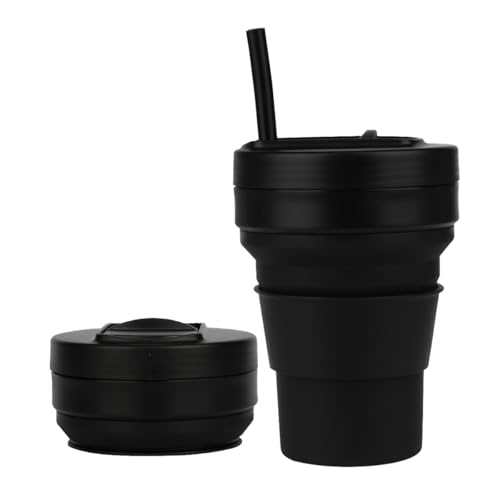 Zusammenklappbare Tassen für die Reise 350ml faltbare Silikontasse mit Strohhalm auslaufsicherer wiederverwendbarer Kaffeebecher von UNNESTAR