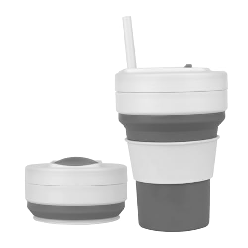 Zusammenklappbare Tassen für die Reise 350ml faltbare Silikontasse mit Strohhalm auslaufsicherer wiederverwendbarer Kaffeebecher von UNNESTAR