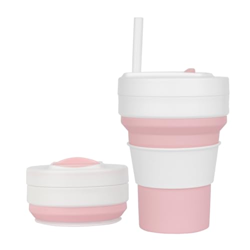 Zusammenklappbare Tassen für die Reise 350ml faltbare Silikontasse mit Strohhalm auslaufsicherer wiederverwendbarer Kaffeebecher von UNNESTAR