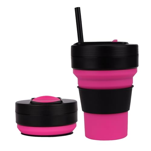 Zusammenklappbare Tassen für die Reise 350ml faltbare Silikontasse mit Strohhalm auslaufsicherer wiederverwendbarer Kaffeebecher von UNNESTAR
