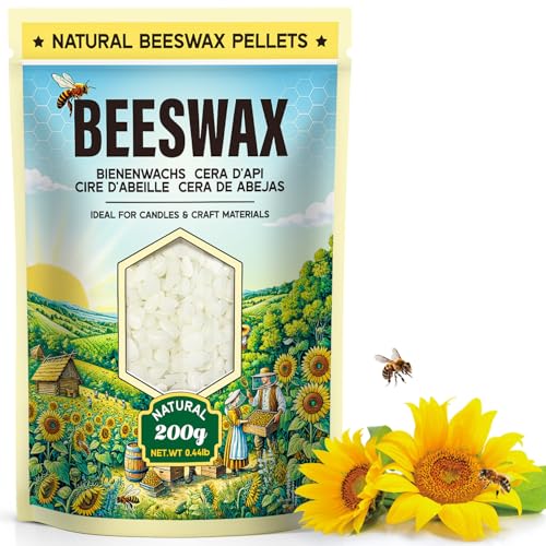 Bienenwachs Pastillen 200G/908G/2.2KG - Natürliches Weißes Bienenwachs für Kerzenherstellung, Bienenwachs für Kosmetik und Hautpflege - Bienenwachs für DIY-Projekte(200G) von UNOTENA