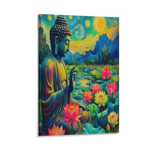 UNRXJZLVM Buddha-Statue Wandbild Leinwand Gemälde Wohnzimmer Deko Wand Poster Kunstdruck Für Bauernhaus Schlafzimmer Wohnzimmer Dekor 20x30inch(50x75cm) von UNRXJZLVM
