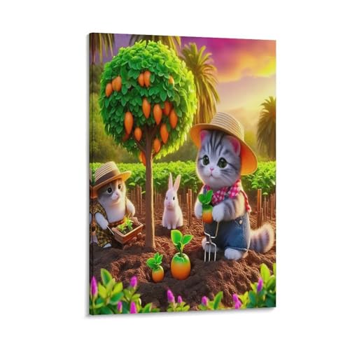 UNRXJZLVM Cute Katze Wandbild Leinwand Gemälde Wohnzimmer Deko Wand Poster Kunstdruck Für Bauernhaus Schlafzimmer Wohnzimmer Dekor 20x30inch(50x75cm) von UNRXJZLVM