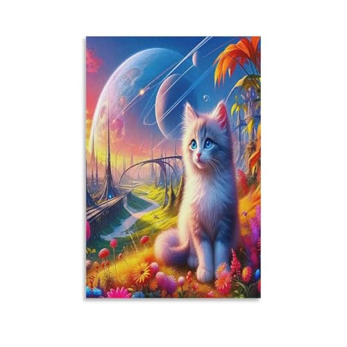 UNRXJZLVM Cute Katze Wandbild Leinwand Gemälde Wohnzimmer Deko Wand Poster Kunstdruck Für Schlafzimmer Wohnzimmer Dekor 08x12inch(20x30cm) von UNRXJZLVM
