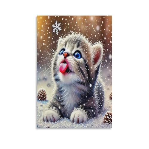UNRXJZLVM Cute Katze Wandbild Leinwand Gemälde Wohnzimmer Deko Wand Poster Kunstdruck Für Schlafzimmer Wohnzimmer Dekor 08x12inch(20x30cm) von UNRXJZLVM