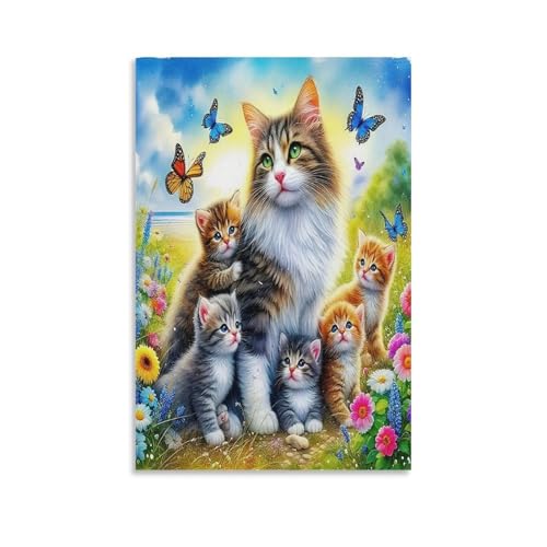UNRXJZLVM Cute Katze Wandbild Leinwand Gemälde Wohnzimmer Deko Wand Poster Kunstdruck Für Schlafzimmer Wohnzimmer Dekor 12x18inch(30x45cm) von UNRXJZLVM