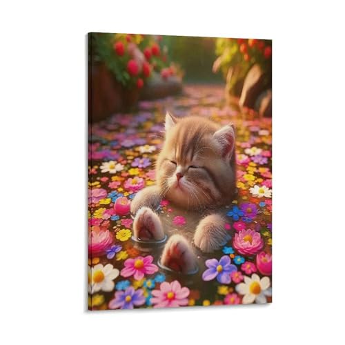 UNRXJZLVM Cute Katze Wandbild Leinwand Gemälde Wohnzimmer Deko Wand Poster Kunstdruck Für Schlafzimmer Wohnzimmer Dekor 20x30inch(50x75cm) von UNRXJZLVM