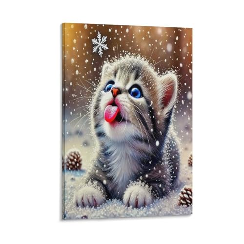 UNRXJZLVM Cute Katze Wandbild Leinwand Gemälde Wohnzimmer Deko Wand Poster Kunstdruck Für Schlafzimmer Wohnzimmer Dekor 20x30inch(50x75cm) von UNRXJZLVM