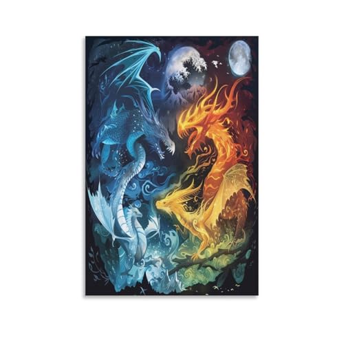 UNRXJZLVM Drache Wall Art - Leinwand Wandbild Poster Modern DekoRatteionen Für Das Wohnzimmer,Büro,Küche,Schlafzimmer 16x24inch(40x60cm) von UNRXJZLVM