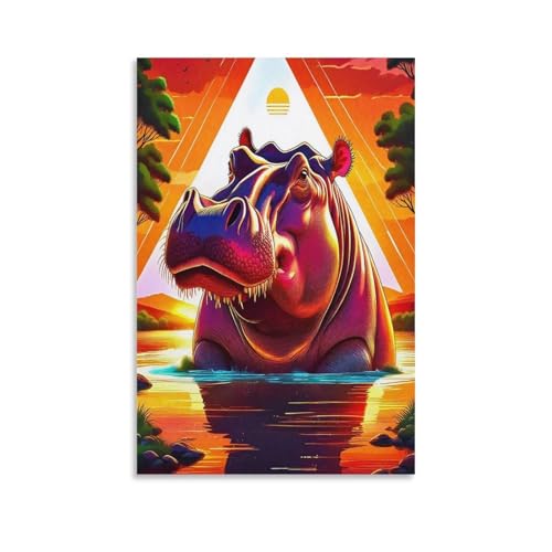 UNRXJZLVM Hippopotamus Wandbild Leinwand Gemälde Wohnzimmer Deko Wand Poster Kunstdruck Für Schlafzimmer Wohnzimmer Dekor 16x24inch(40x60cm) von UNRXJZLVM
