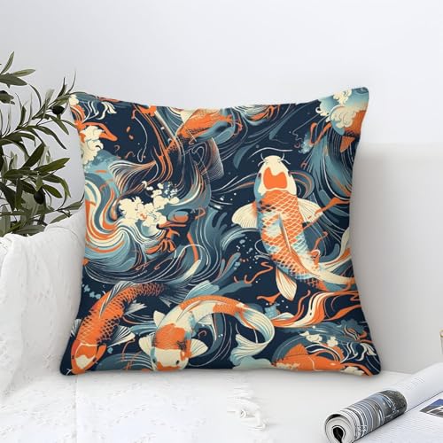 UNRXJZLVM Koi-Karpfen Kissenbezug 1er Set Kissenbezüge Wohnzimmer Kissenhülle Couchkissen Polyester Polster Textil Für Sofa Stuhl Bett Garten Zierkissen 45x45cm von UNRXJZLVM