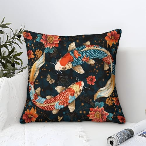 UNRXJZLVM Koi-Karpfen Kissenbezug 1er Set Kissenbezüge Wohnzimmer Kissenhülle Sofakissen Waschbar Kopfkissenbezug Für Sofa Bett Garten Balkon Kinderzimmer Deko Kissen 40x40cm von UNRXJZLVM