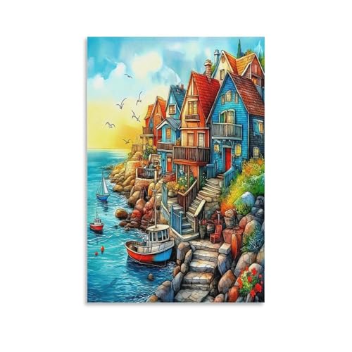 UNRXJZLVM Küstenlandschaft Wandbild Leinwand Gemälde Wohnzimmer Deko Wand Poster Kunstdruck Für Schlafzimmer Wohnzimmer Dekor 08x12inch(20x30cm) von UNRXJZLVM
