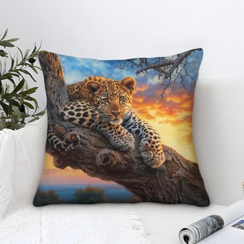 UNRXJZLVM Leopard Kissenbezug 1er Set Kissenbezüge Wohnzimmer Kissenhülle Couchkissen Polyester Polster Textil Für Sofa Stuhl Bett Garten Zierkissen 45x45cm von UNRXJZLVM