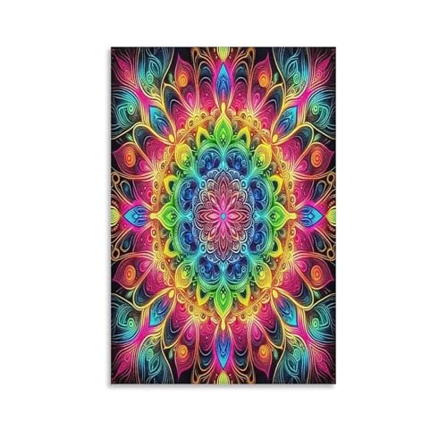 UNRXJZLVM Mandala Blume Wandbild Leinwand Gemälde Wand-Dekorationen Wandposter Leinwanddrucke Kunstwerk Für Schlafzimmer Wanddekoration Gerahmt 16x24inch(40x60cm) von UNRXJZLVM