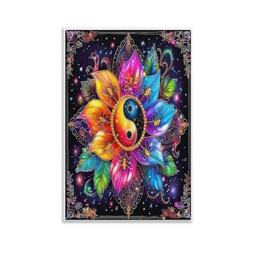 UNRXJZLVM Mandala Blume Wandbild Leinwand Gemälde Wanddekoration Wandposter Kunstdruck Für Schlafzimmer Wanddekoration Gerahmt 16x24inch(40x60cm) von UNRXJZLVM